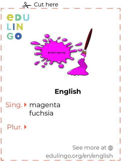 Magenta in English vocabulary flashcard for printing, practicing and learning