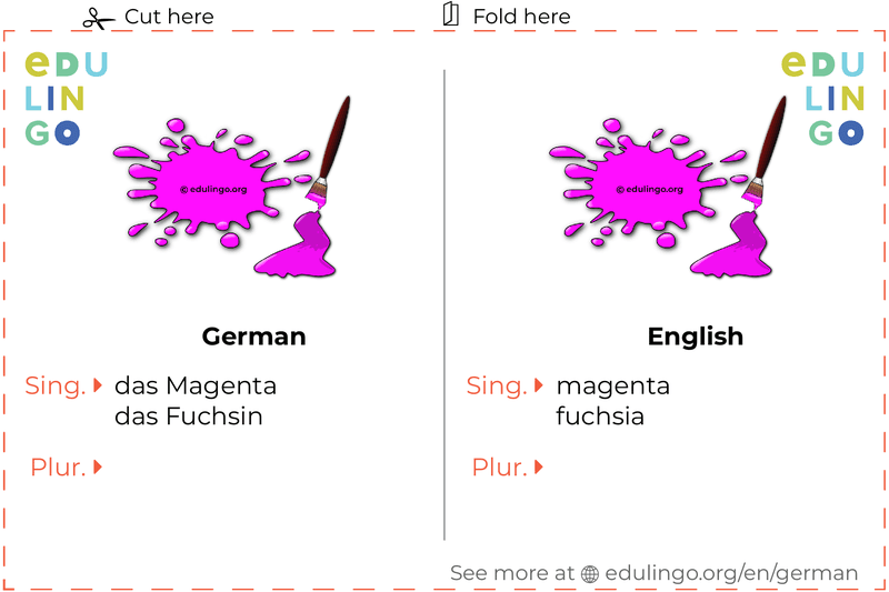 Magenta in German vocabulary flashcard for printing, practicing and learning