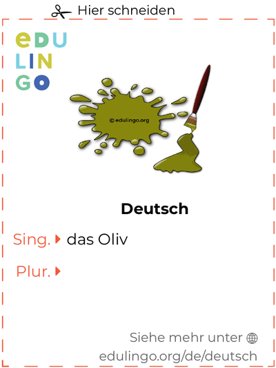 Oliv auf Deutsch Vokabelkartei zum Ausdrucken, Üben und Lernen
