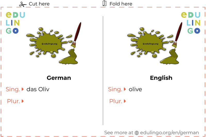 Olive in German vocabulary flashcard for printing, practicing and learning