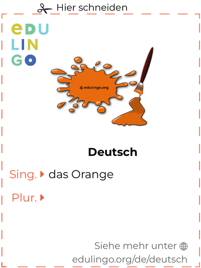 Orange auf Deutsch Vokabelkartei zum Ausdrucken, Üben und Lernen