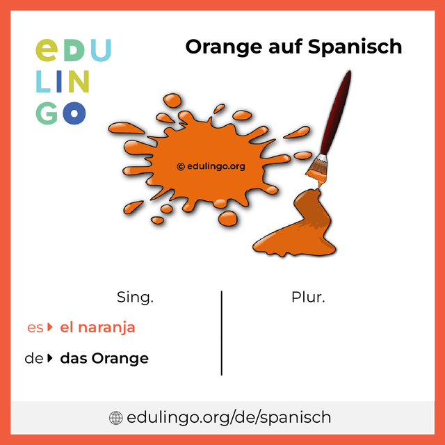 Orange auf Spanisch Vokabelbild mit Singular und Plural zum Herunterladen und Ausdrucken