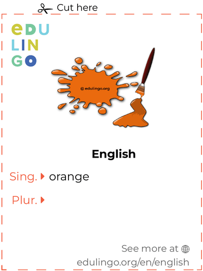 Orange in English vocabulary flashcard for printing, practicing and learning