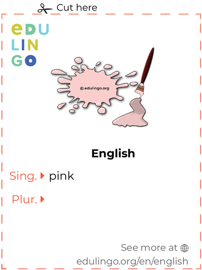 Pink in English vocabulary flashcard for printing, practicing and learning