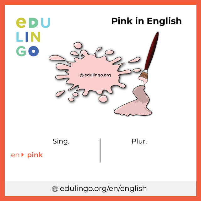 Pink in English vocabulary picture with singular and plural for download and printing