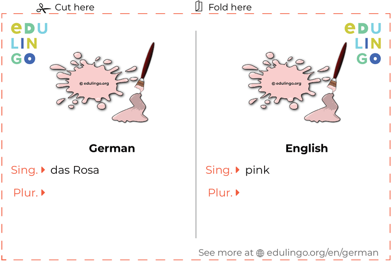 Pink in German vocabulary flashcard for printing, practicing and learning