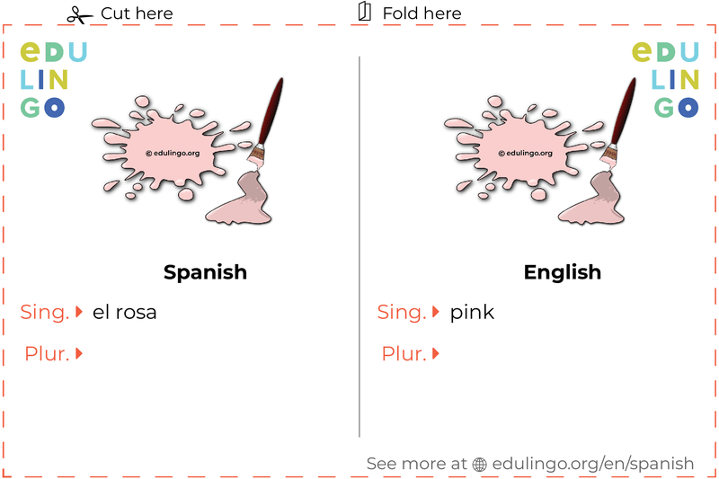 Pink in Spanish vocabulary flashcard for printing, practicing and learning