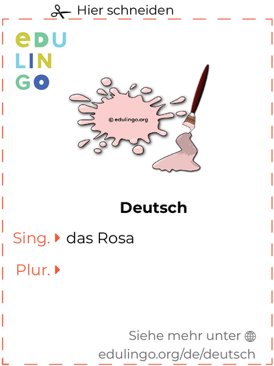 Rosa auf Deutsch Vokabelkartei zum Ausdrucken, Üben und Lernen