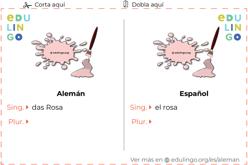 Ficha de Vocabulario Rosa en alemán para imprimir, practicar y aprender