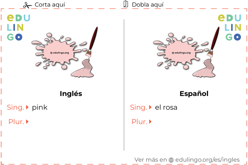 Ficha de Vocabulario Rosa en inglés para imprimir, practicar y aprender