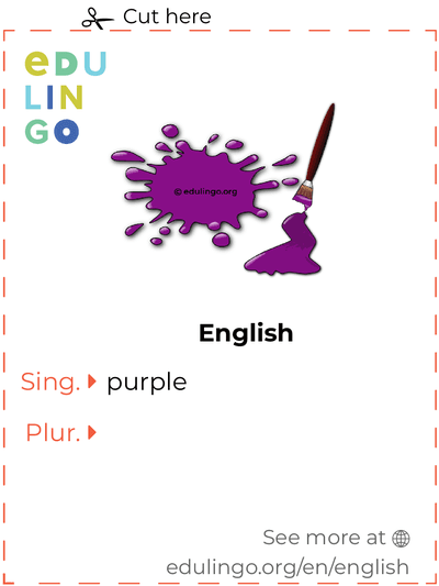 Purple in English vocabulary flashcard for printing, practicing and learning