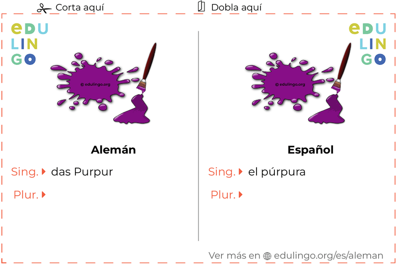 Ficha de Vocabulario Púrpura en alemán para imprimir, practicar y aprender