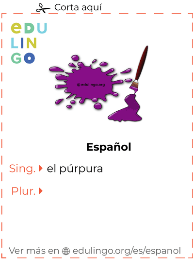 Ficha de Vocabulario Púrpura en español para imprimir, practicar y aprender