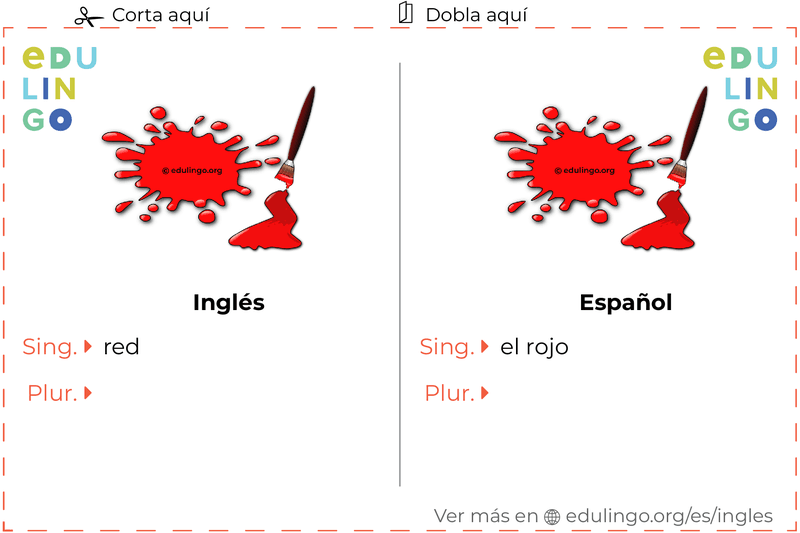 Ficha de Vocabulario Rojo en inglés para imprimir, practicar y aprender