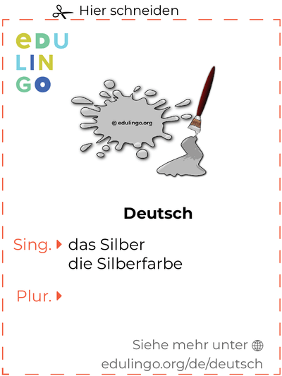 Silber auf Deutsch Vokabelkartei zum Ausdrucken, Üben und Lernen