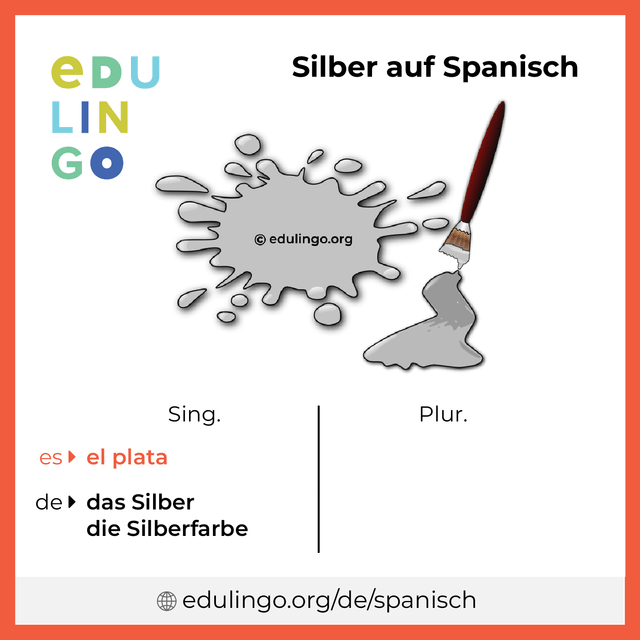 Silber auf Spanisch Vokabelbild mit Singular und Plural zum Herunterladen und Ausdrucken