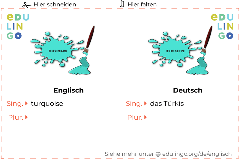 Türkis auf Englisch Vokabelkartei zum Ausdrucken, Üben und Lernen
