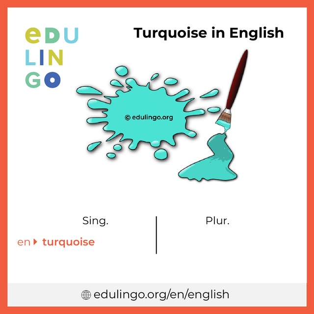Turquoise in English vocabulary picture with singular and plural for download and printing