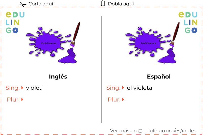 Ficha de Vocabulario Violeta en inglés para imprimir, practicar y aprender