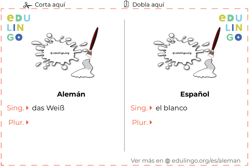 Ficha de Vocabulario Blanco en alemán para imprimir, practicar y aprender