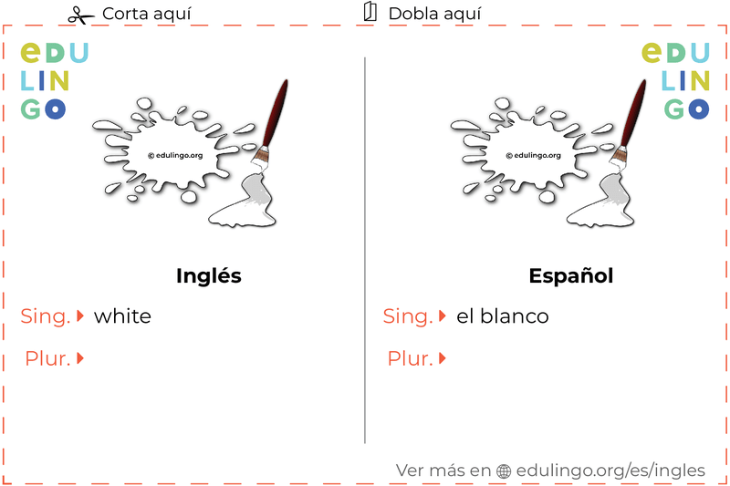 Ficha de Vocabulario Blanco en inglés para imprimir, practicar y aprender