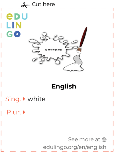 White in English vocabulary flashcard for printing, practicing and learning