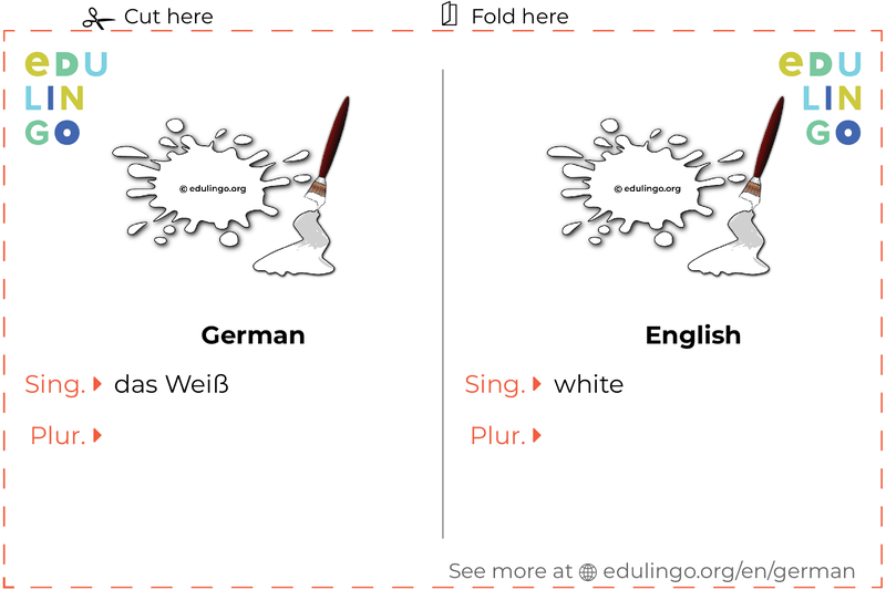 White in German vocabulary flashcard for printing, practicing and learning