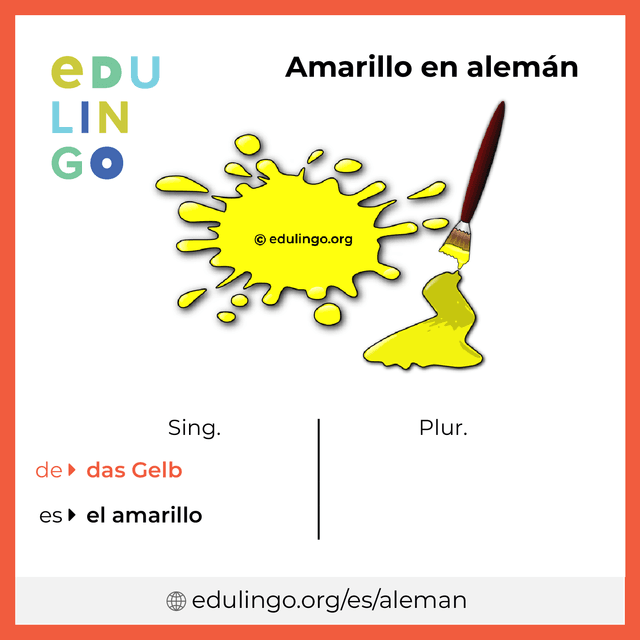 Imagen de vocabulario Amarillo en alemán con singular y plural para descargar e imprimir