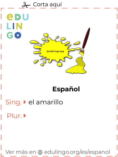 Ficha de Vocabulario Amarillo en español para imprimir, practicar y aprender