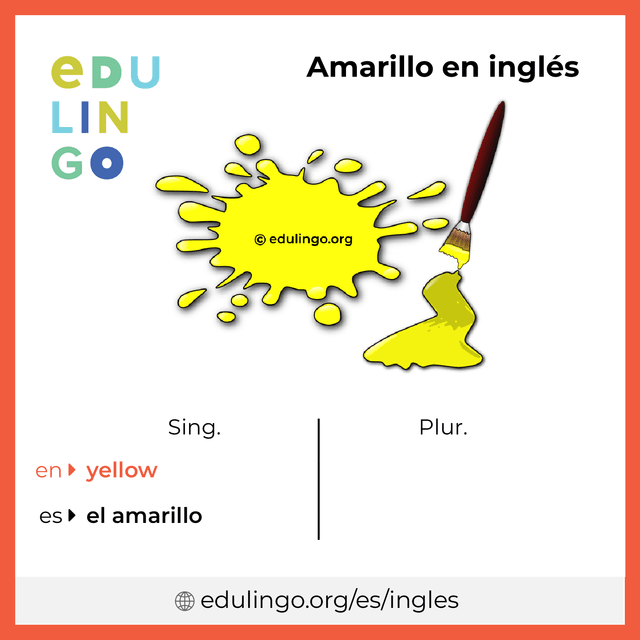 Imagen de vocabulario Amarillo en inglés con singular y plural para descargar e imprimir