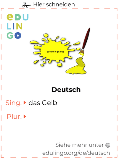 Gelb auf Deutsch Vokabelkartei zum Ausdrucken, Üben und Lernen