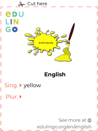 Yellow in English vocabulary flashcard for printing, practicing and learning