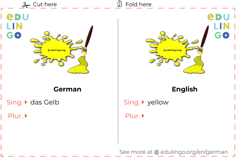 Yellow in German vocabulary flashcard for printing, practicing and learning