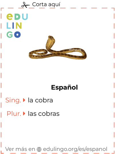 Ficha de Vocabulario Cobra en español para imprimir, practicar y aprender