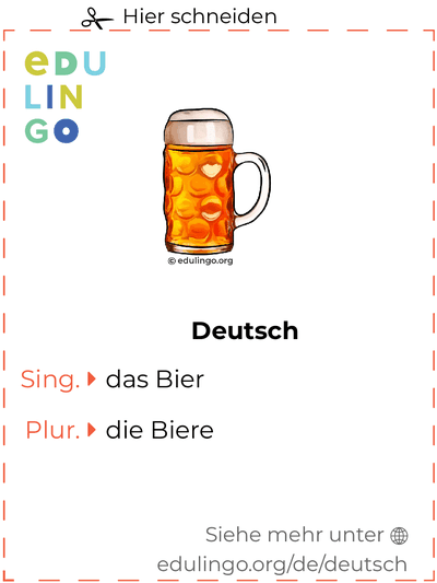 Bier auf Deutsch Vokabelkartei zum Ausdrucken, Üben und Lernen