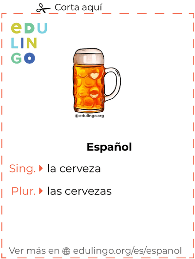 Ficha de Vocabulario Cerveza en español para imprimir, practicar y aprender