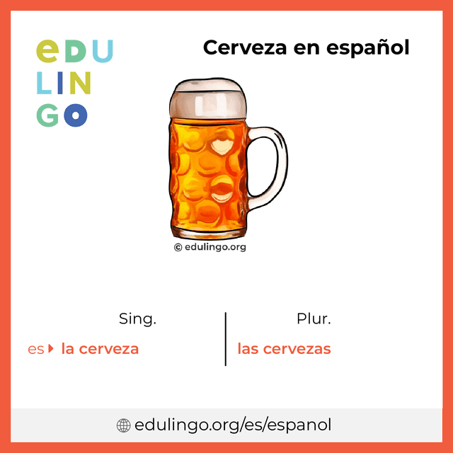 Imagen de vocabulario Cerveza en español con singular y plural para descargar e imprimir