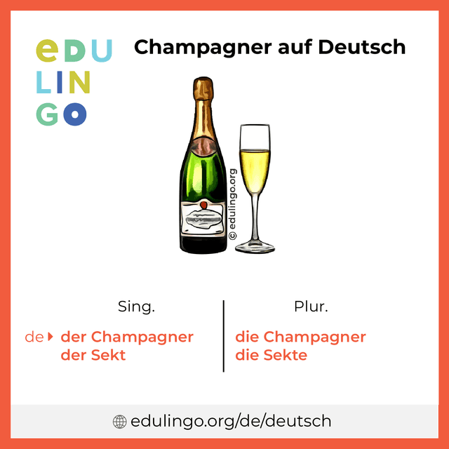 Champagner auf Deutsch Vokabelbild mit Singular und Plural zum Herunterladen und Ausdrucken
