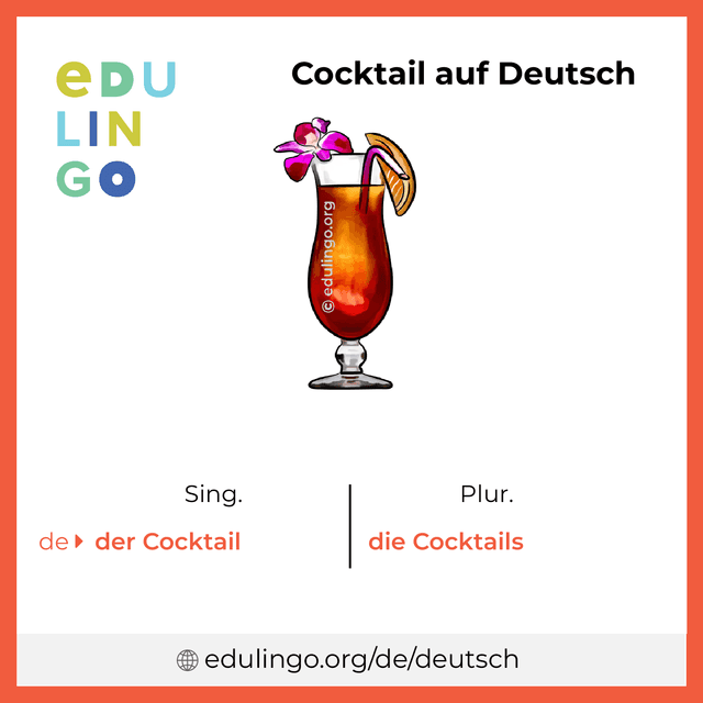Cocktail auf Deutsch Vokabelbild mit Singular und Plural zum Herunterladen und Ausdrucken