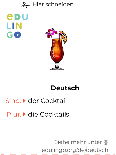 Cocktail auf Deutsch Vokabelkartei zum Ausdrucken, Üben und Lernen