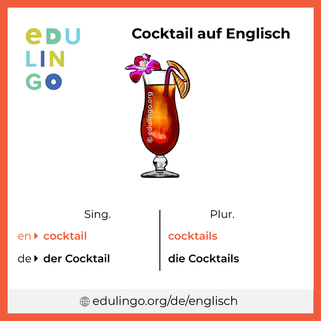 Cocktail auf Englisch Vokabelbild mit Singular und Plural zum Herunterladen und Ausdrucken