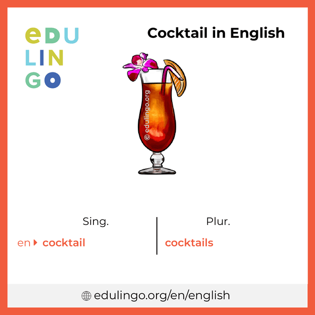 Cocktail in English vocabulary picture with singular and plural for download and printing