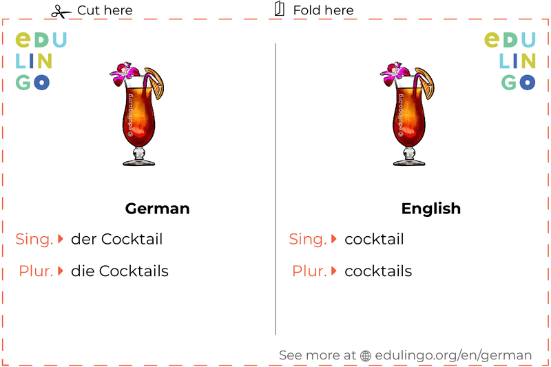 Cocktail in German vocabulary flashcard for printing, practicing and learning