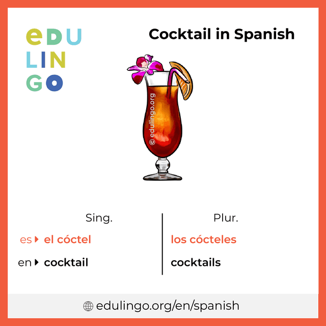 Cocktail in Spanish vocabulary picture with singular and plural for download and printing