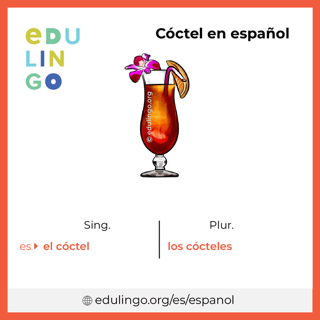 Imagen de vocabulario Cóctel en español con singular y plural para descargar e imprimir