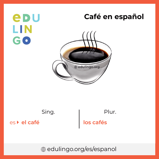 Imagen de vocabulario Café en español con singular y plural para descargar e imprimir