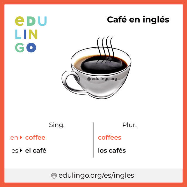 Imagen de vocabulario Café en inglés con singular y plural para descargar e imprimir