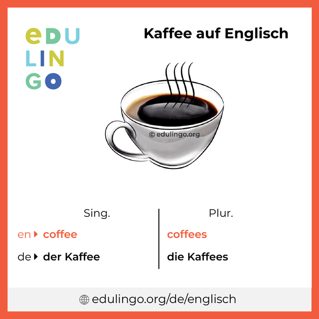 Kaffee auf Englisch Vokabelbild mit Singular und Plural zum Herunterladen und Ausdrucken