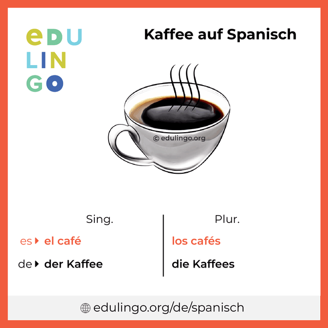 Kaffee auf Spanisch Vokabelbild mit Singular und Plural zum Herunterladen und Ausdrucken
