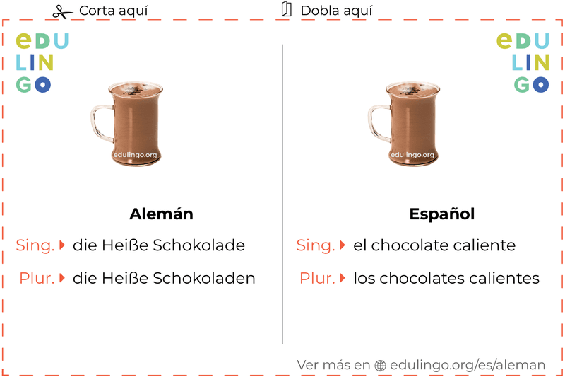 Ficha de Vocabulario Chocolate caliente en alemán para imprimir, practicar y aprender